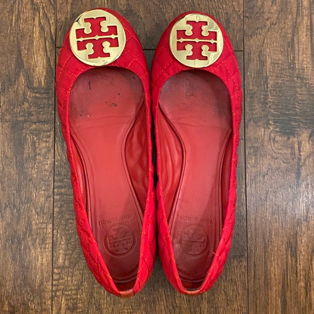 Tory Burch Red Quilted Flats